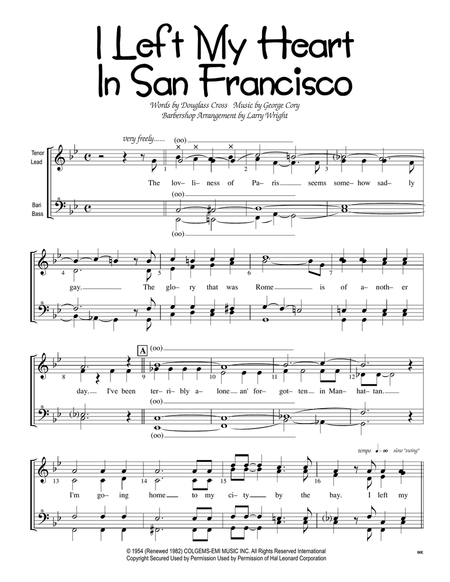 I Left My Heart In San Francisco SSAA scores gallery preview page 1