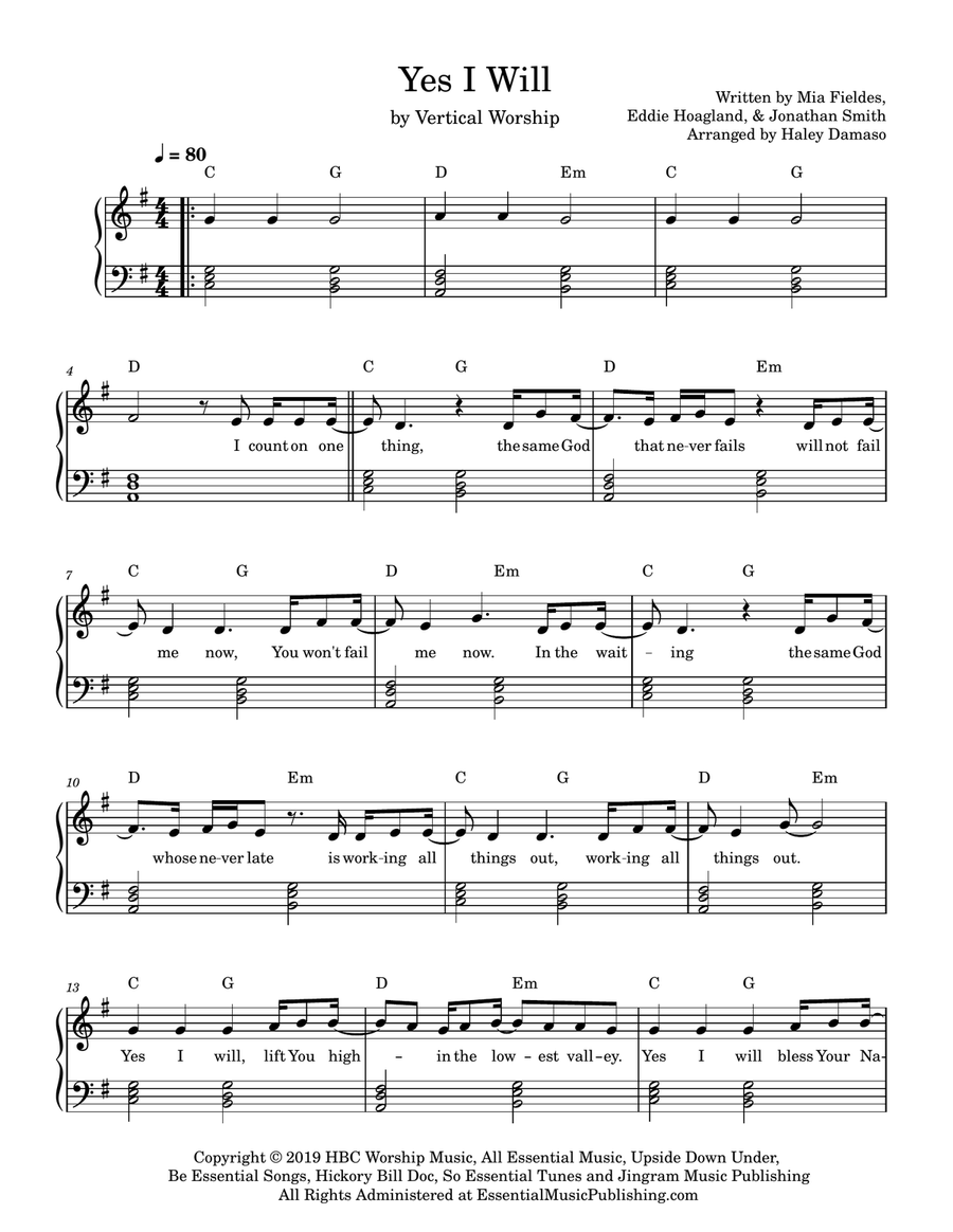 Yes I Will Piano Solo scores gallery preview page 1