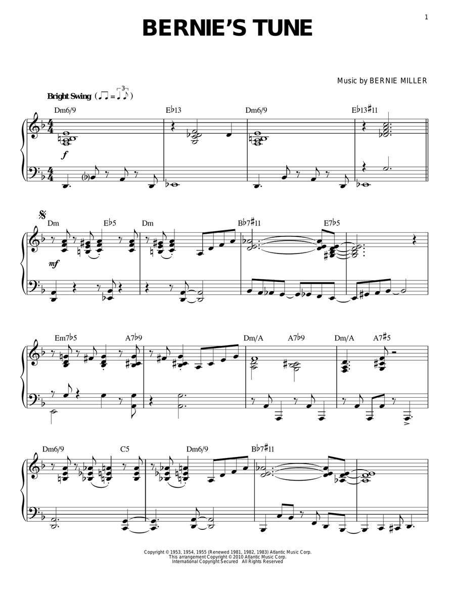 Bernie's Tune Piano Solo scores gallery preview page 1