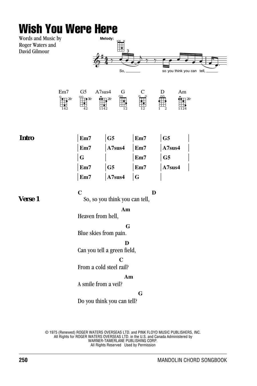 Wish You Were Here Wish You Were Here Mandolin scores gallery preview page 1
