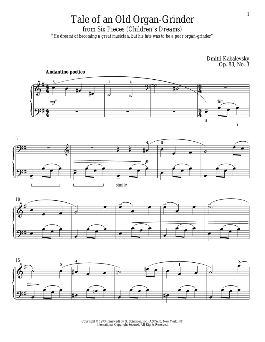 Tale Of An Old Organ-Grinder, Op. 88, No. 3 Organ scores gallery preview page 1