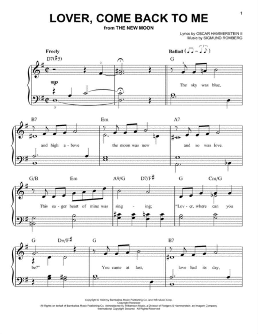 Lover, Come Back To Me Easy Piano scores gallery preview page 1