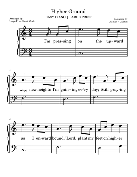 Higher Ground Hymn | LARGE PRINT | Easy Piano | Gospel Music image number null