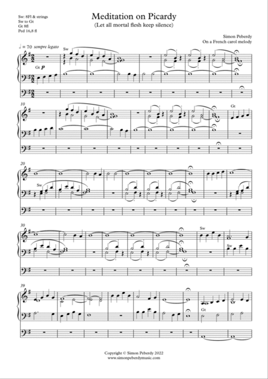 Organ Meditation on Picardy (Let all mortal flesh keep silence) Organ Solo scores gallery preview page 2