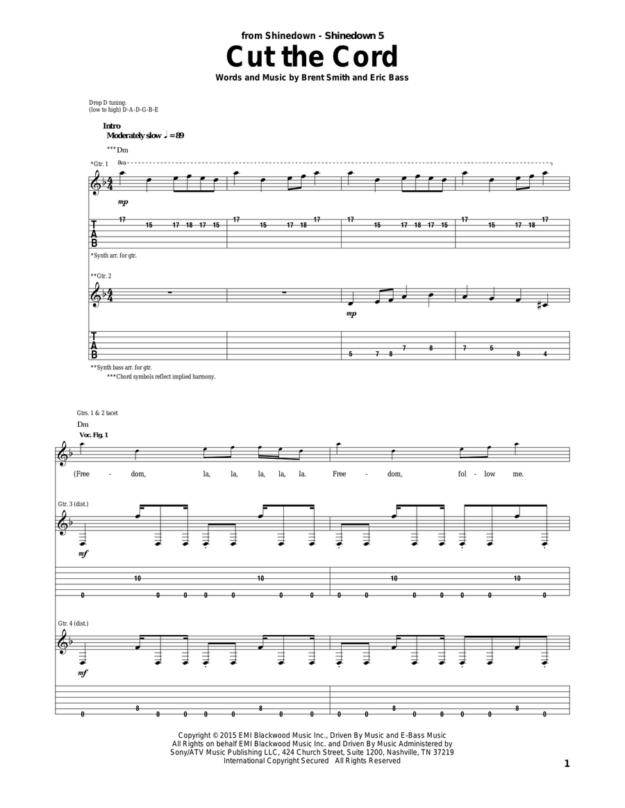 Cut The Cord Acoustic Guitar scores gallery preview page 1
