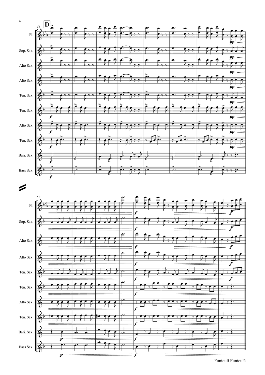 Funiculi Funicula - Italian Evergreen - Saxophone Quintet Saxophone Quintet scores gallery preview page 4