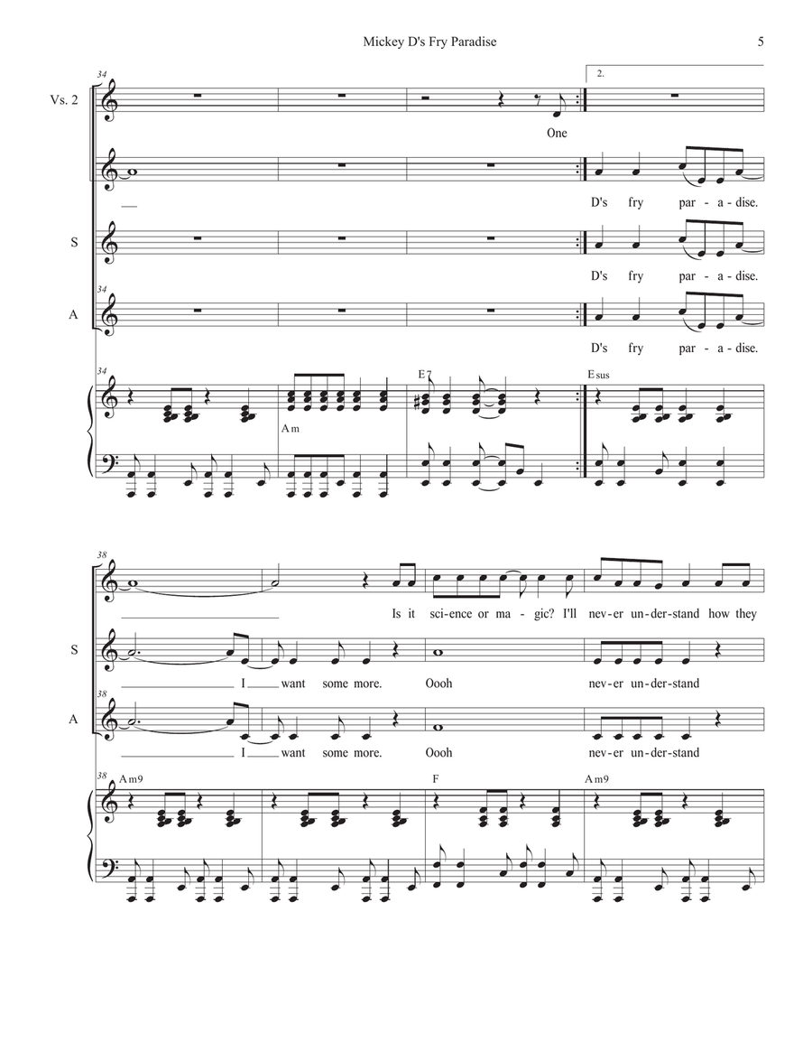 Mickey D's Fry Paradise (Solo with 2-part choir - (SA) SA scores gallery preview page 5