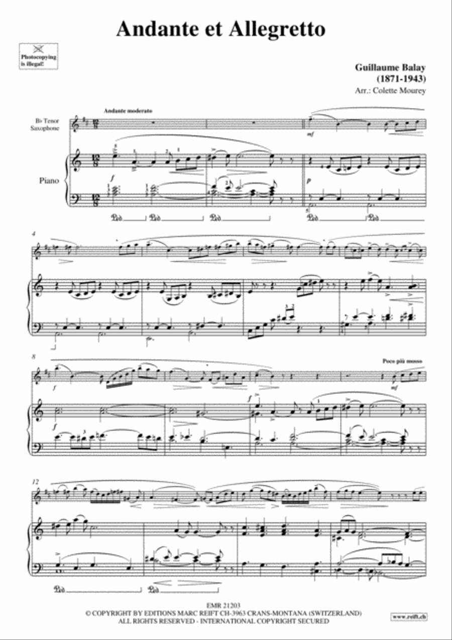 Andante et Allegretto Tenor Saxophone scores gallery preview page 3