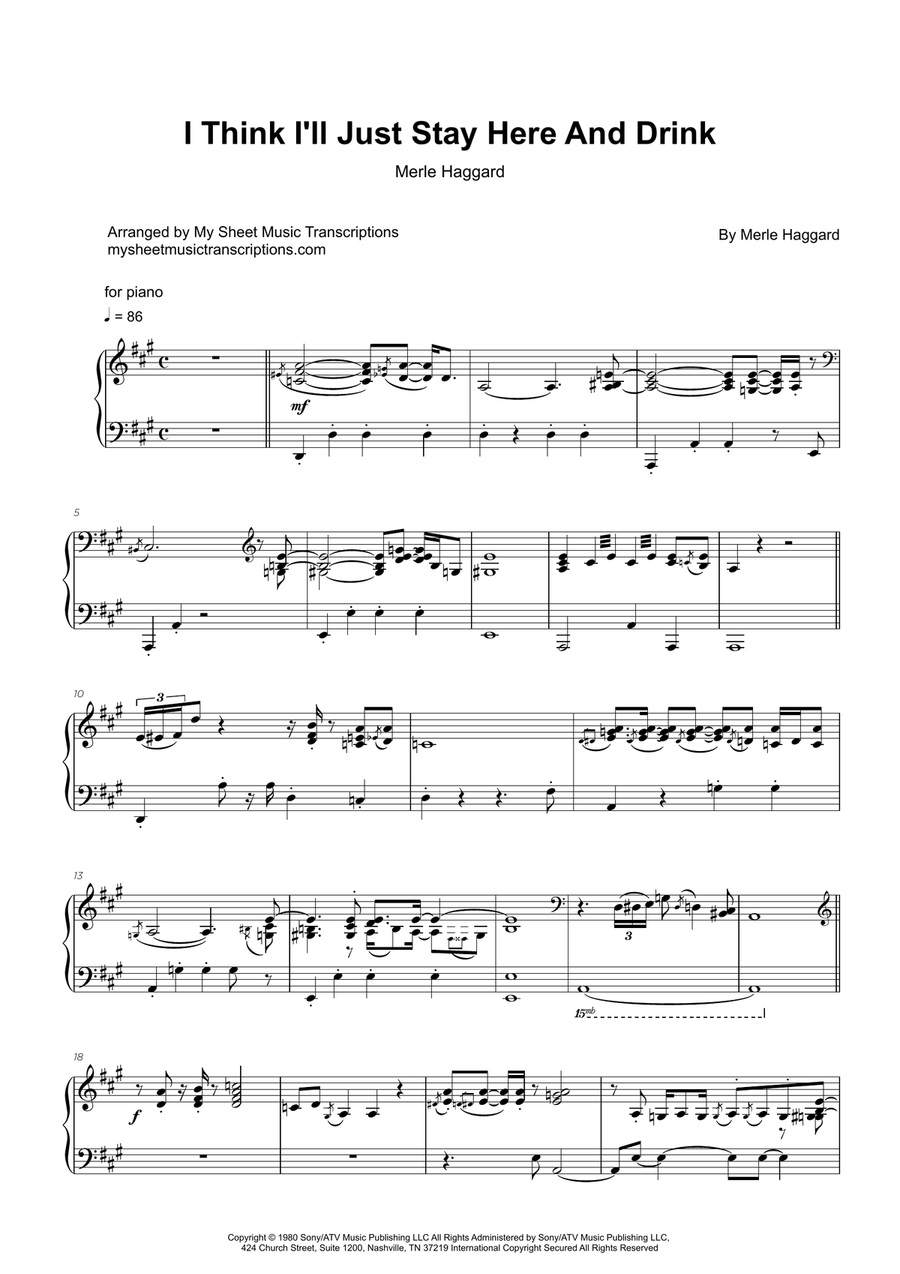 I Think I'll Just Stay Here And Drink Easy Piano scores gallery preview page 1