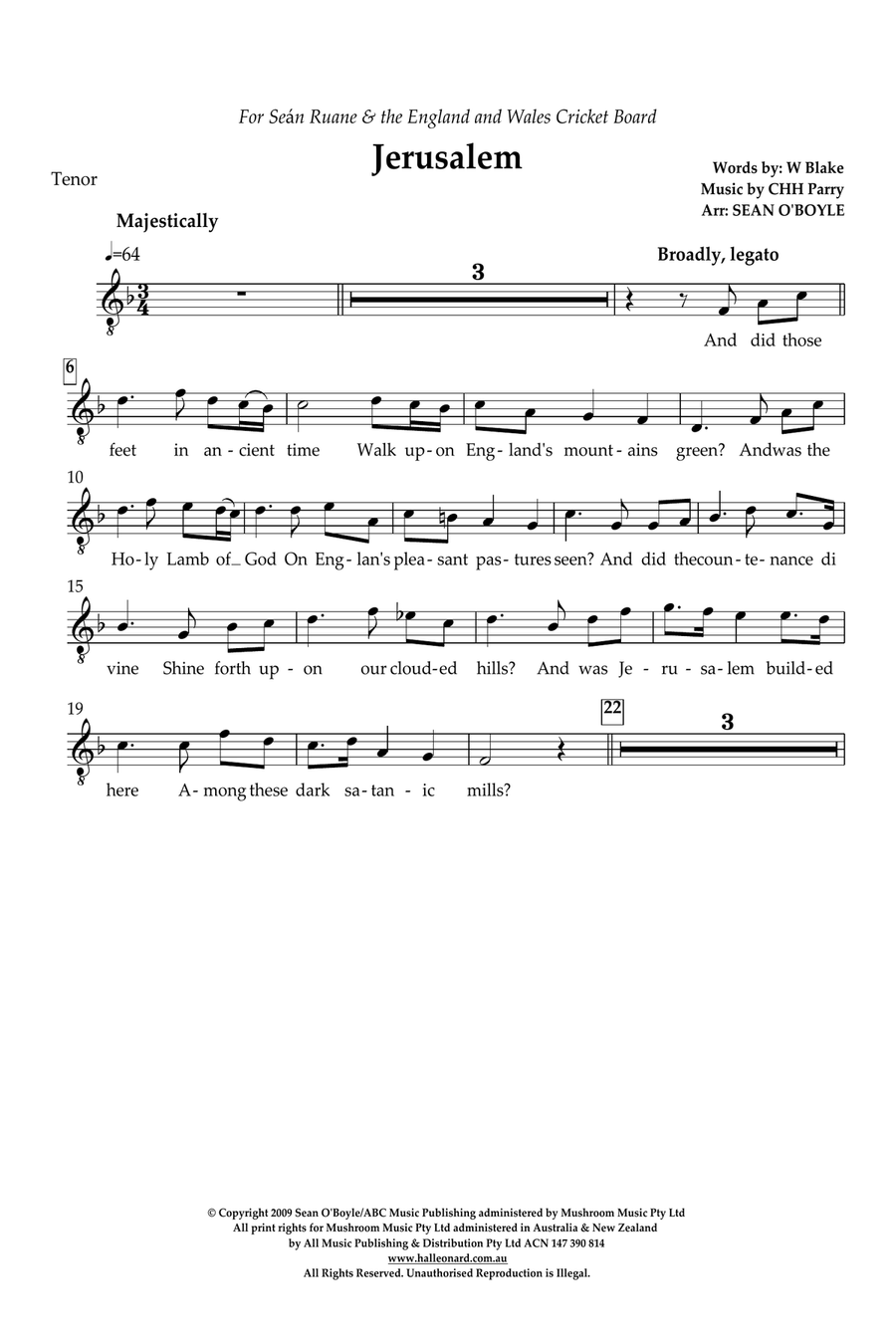 Jerusalem (in key of F) - Tenor Orchestra scores gallery preview page 1