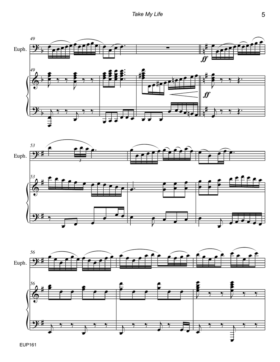 TAKE MY LIFE AND LET IT BE - EUPHONIUM SOLO (Trombone/Baritone TC) with Piano Baritone Horn TC scores gallery preview page 5