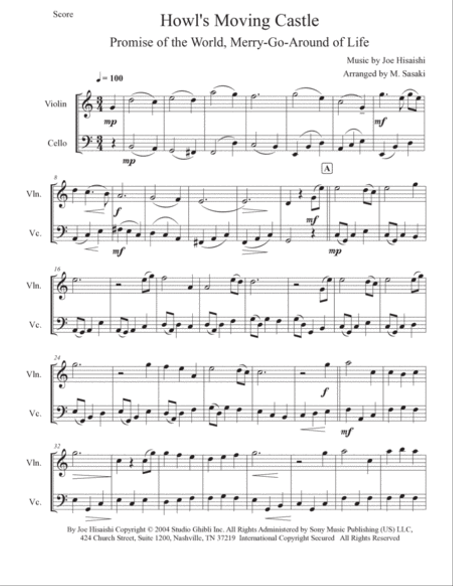 Howl's Moving Castle String Duet scores gallery preview page 2