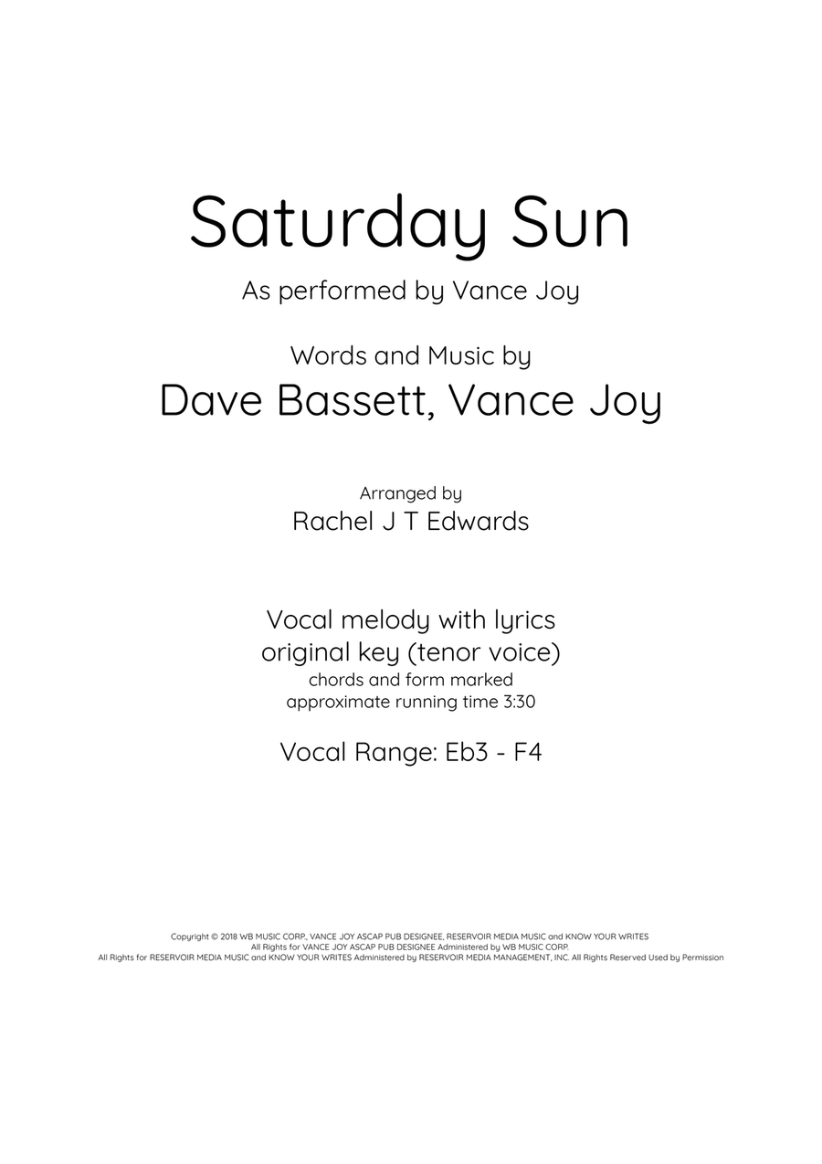 Saturday Sun Piano Solo scores gallery preview page 1