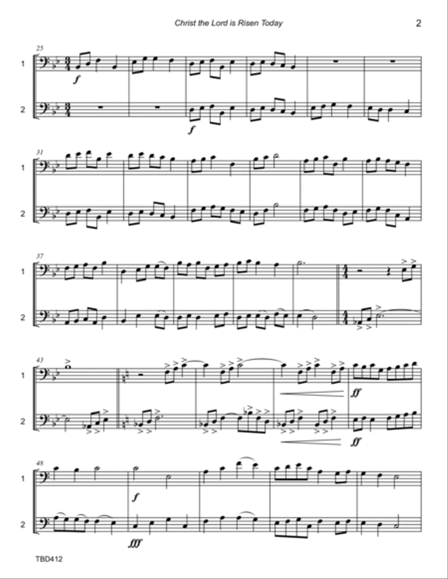 CHRIST THE LORD IS RISEN TODAY -TROMBONE DUET (unaccompanied) Brass Duet scores gallery preview page 2