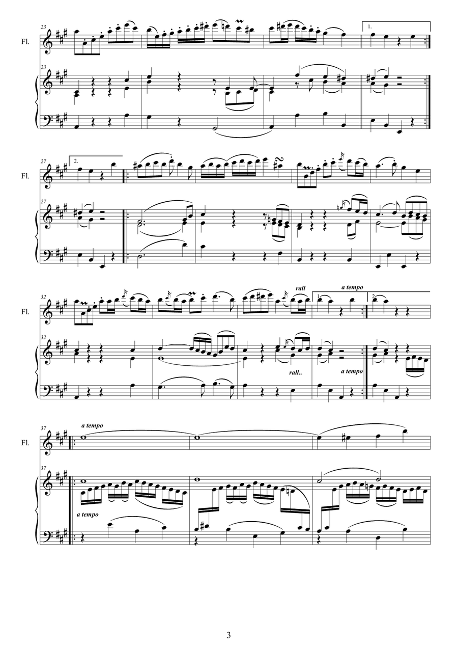 Mozart - Flute quartet in A K.298 - Version for Flute and piano Flute Solo scores gallery preview page 3