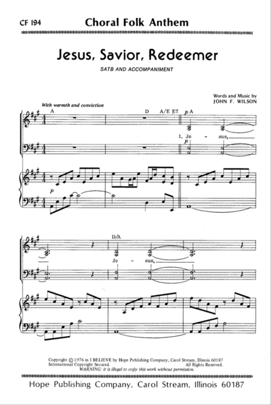 Jesus, Savior, Redeemer Jesus, Savior, Redeemer 4-Part scores gallery preview page 1
