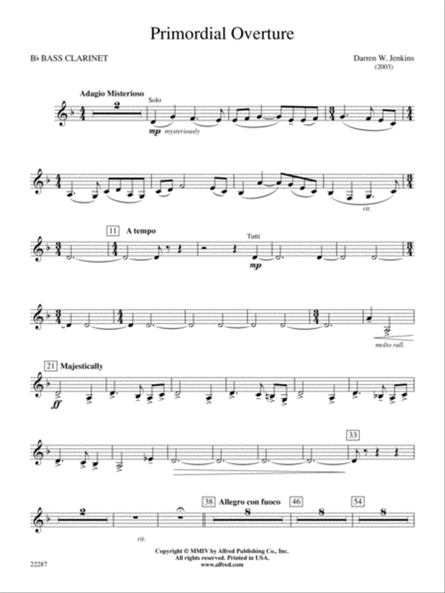 Primordial Overture: B-flat Bass Clarinet Concert Band scores gallery preview page 1