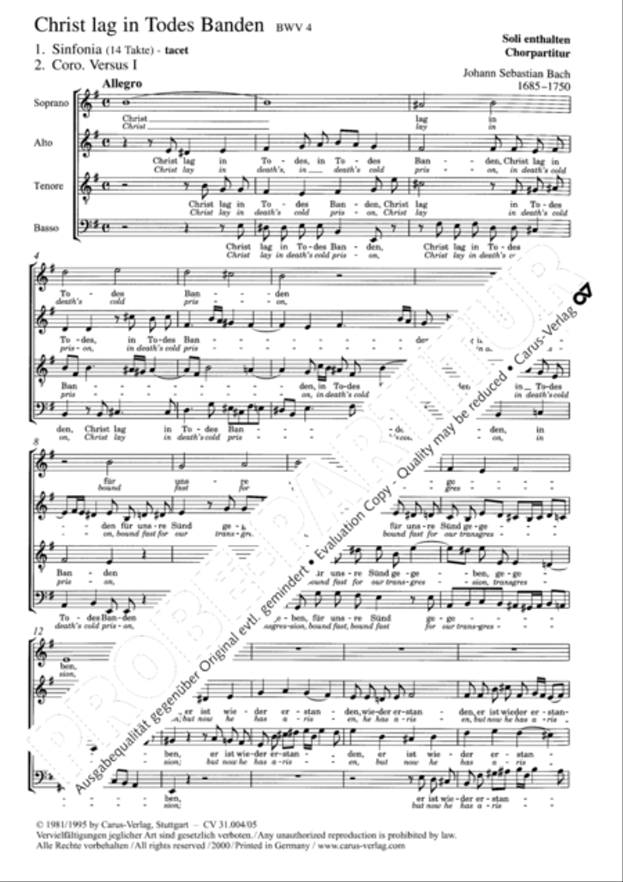 Christ lay in death's cold prison (Christ lag in Todesbanden) 4-Part scores gallery preview page 2