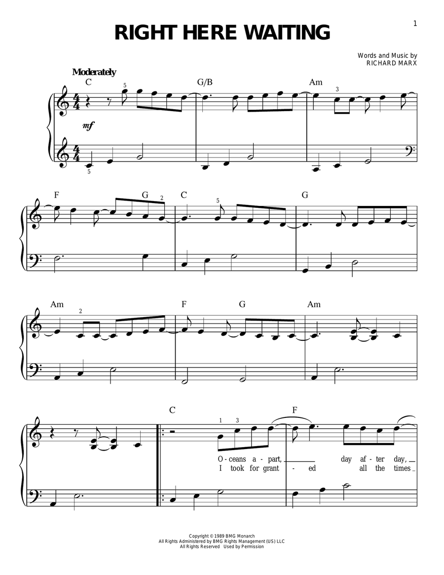 Right Here Waiting Easy Piano scores gallery preview page 1