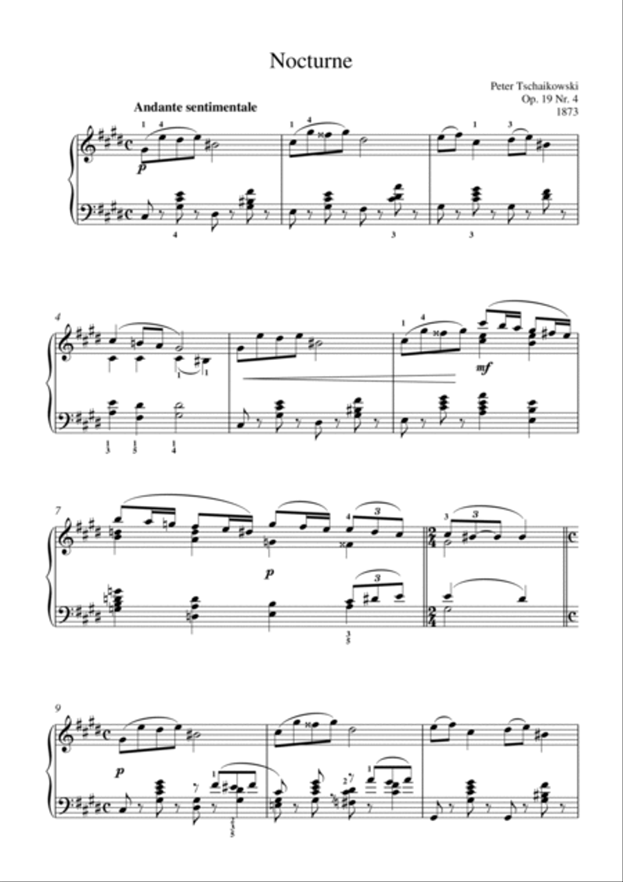 Tchaikovsky-Nocturne in C♯ minor, Op.19 No.4(Piano) Piano Solo scores gallery preview page 2