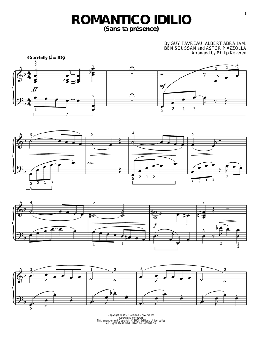 Romantico Idilio (Sans ta presence) (arr. Phillip Keveren) Piano Solo scores gallery preview page 1