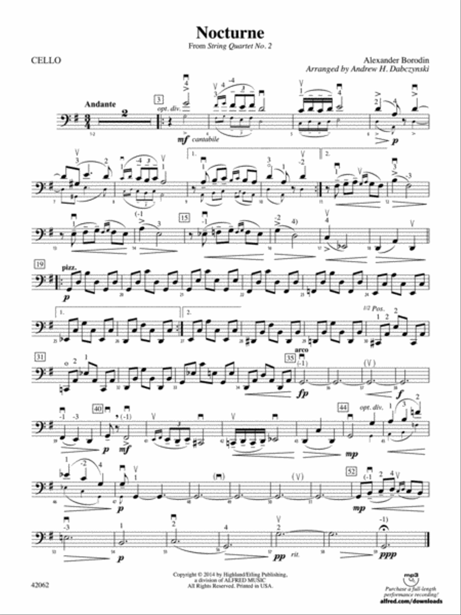 Nocturne (from String Quartet No. 2): Cello String Quartet scores gallery preview page 1