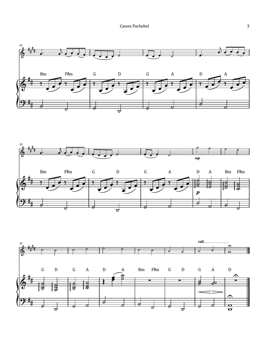 Canon by Pachelbel - Trumpet & Piano and Chord Notation Chamber Music scores gallery preview page 3