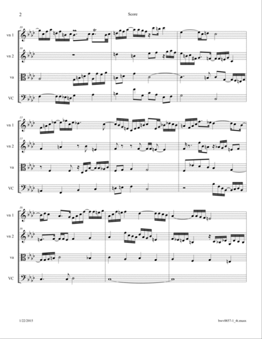 Bach: Prelude in F minor from The Well Tempered Clavier BWV 857 arr. for String Quartet String Quartet scores gallery preview page 2