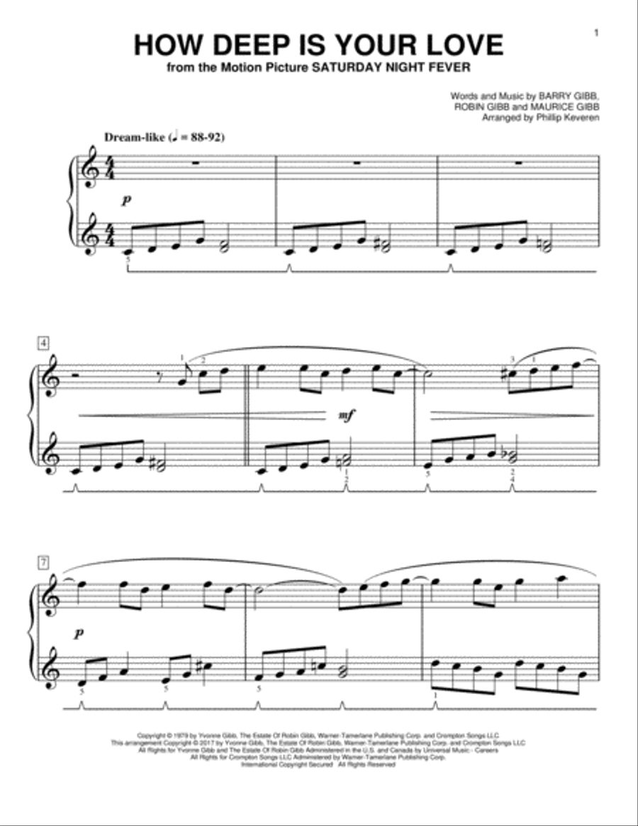 How Deep Is Your Love [Classical version] (arr. Phillip Keveren) Easy Piano scores gallery preview page 1