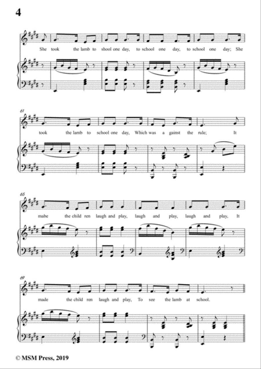 J. Hanold Kendall-Mary Had A Little Lamb,in E Major,for Voice&Piano image number null