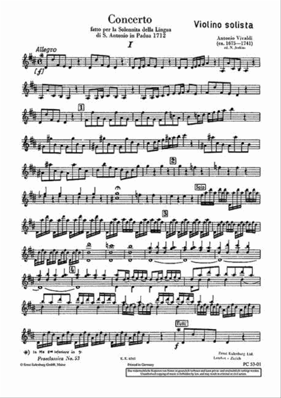 Concerto D Major Op. 35/19 RV 212A / PV 165 by Antonio Vivaldi Orchestra - Sheet Music