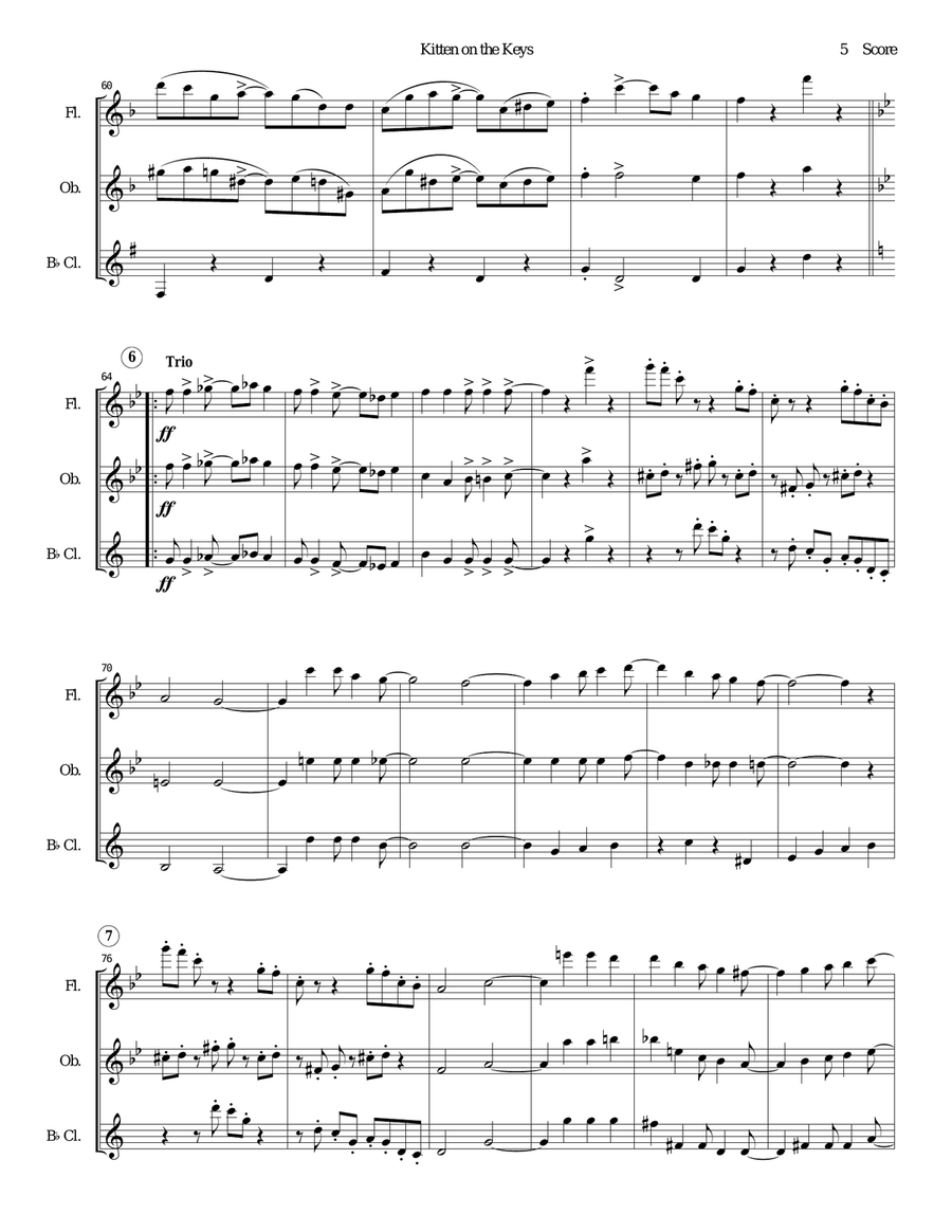 Kitten on the Keys for flute, oboe, and clarinet trio Clarinet Trio scores gallery preview page 5