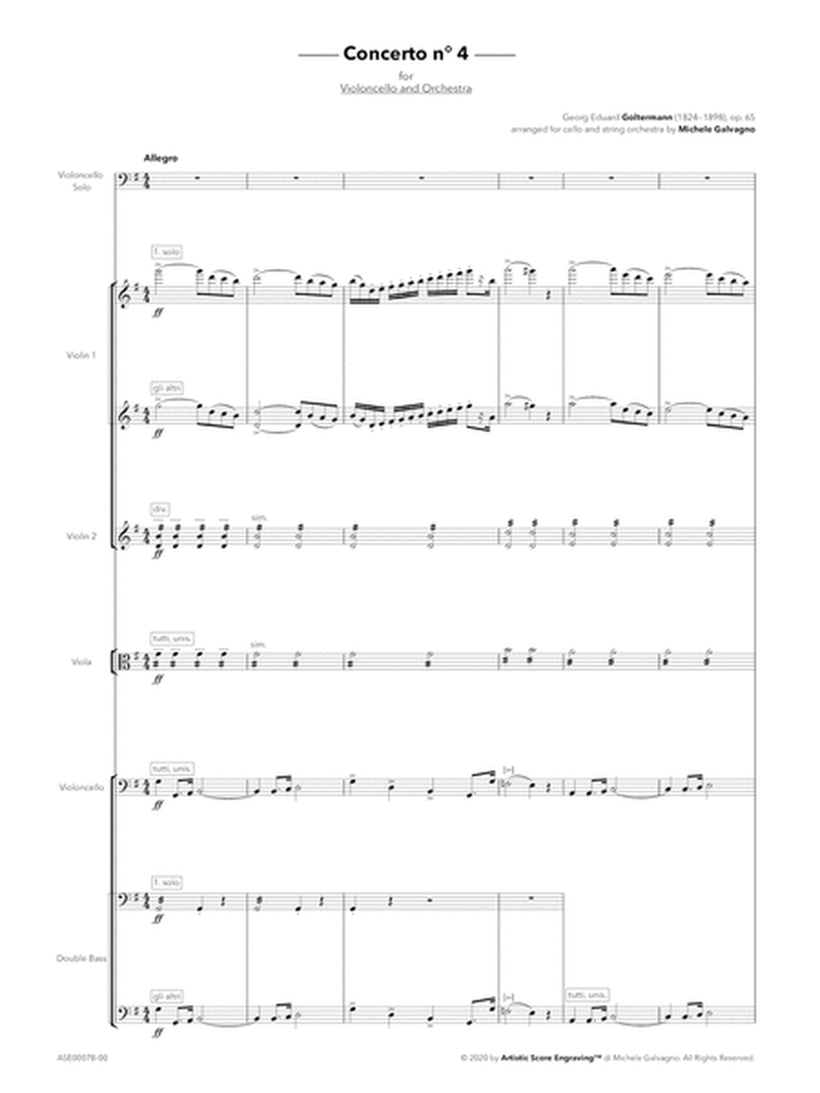 Cello Concerto n° 4, op. 65 in G major - arr. for cello & string orchestra (score) - Score Only