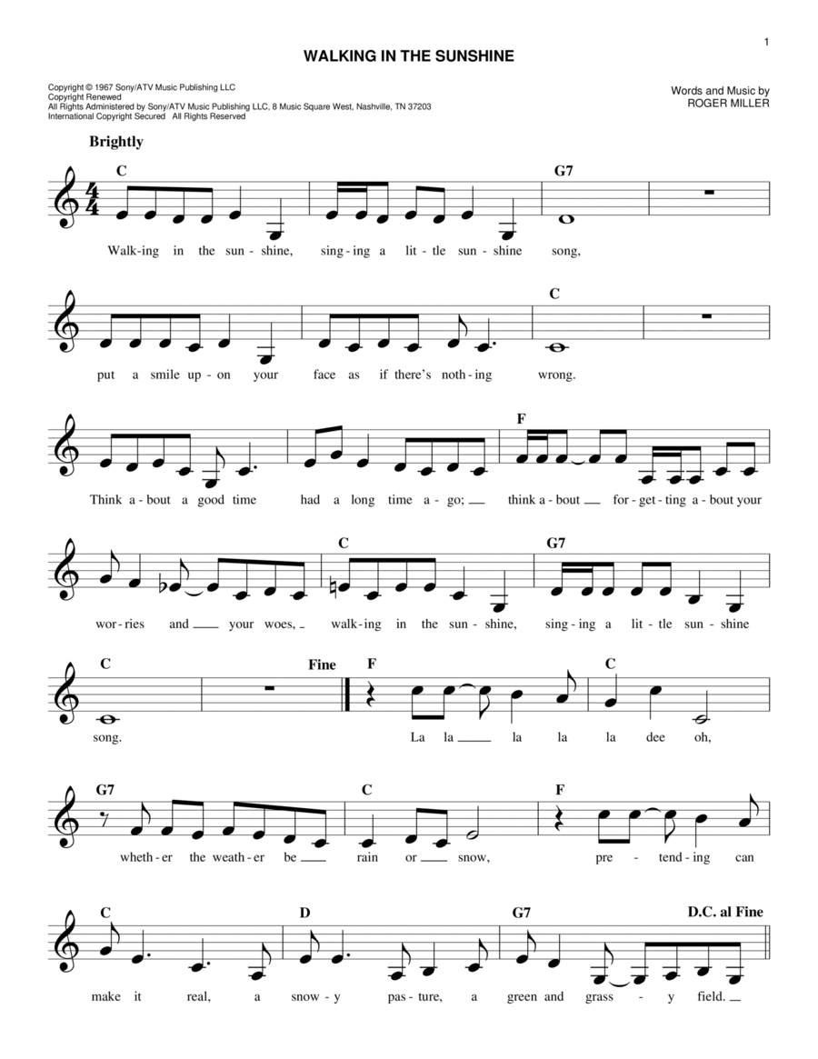 Walking In The Sunshine Guitar scores gallery preview page 1