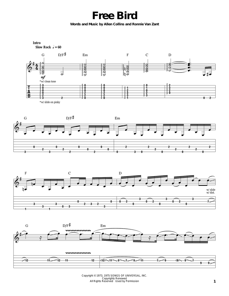 Free Bird Acoustic Guitar scores gallery preview page 1