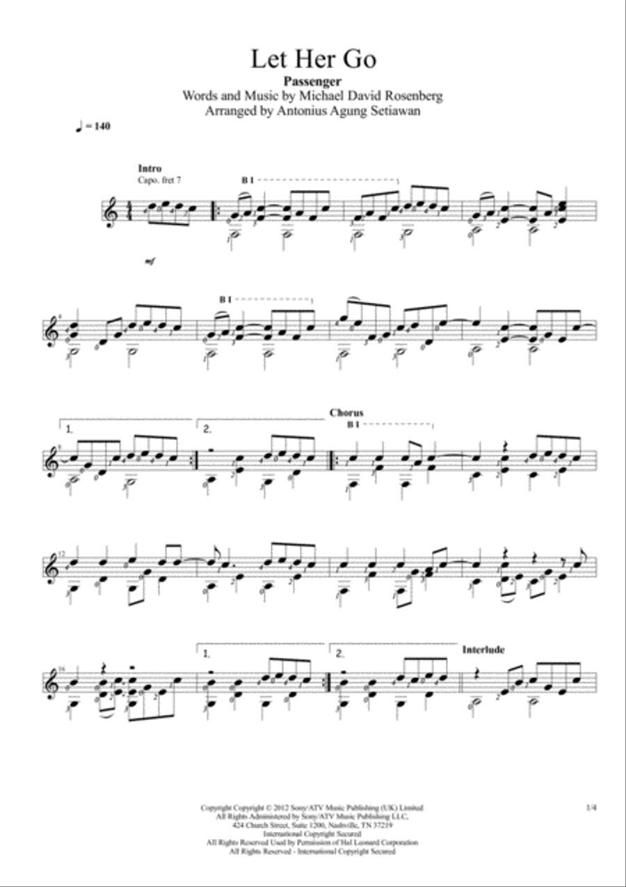 Let Her Go Guitar Solo scores gallery preview page 1