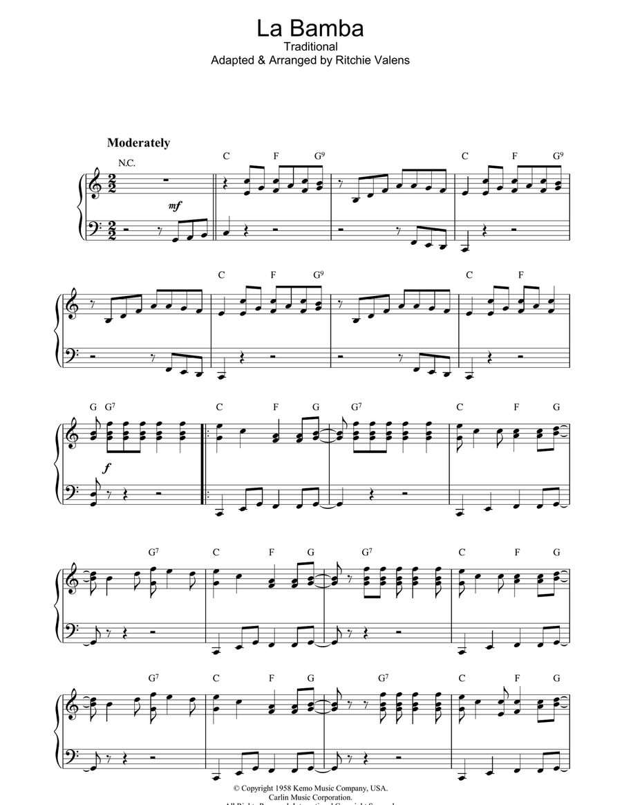 La Bamba La Bamba Piano Solo scores gallery preview page 1