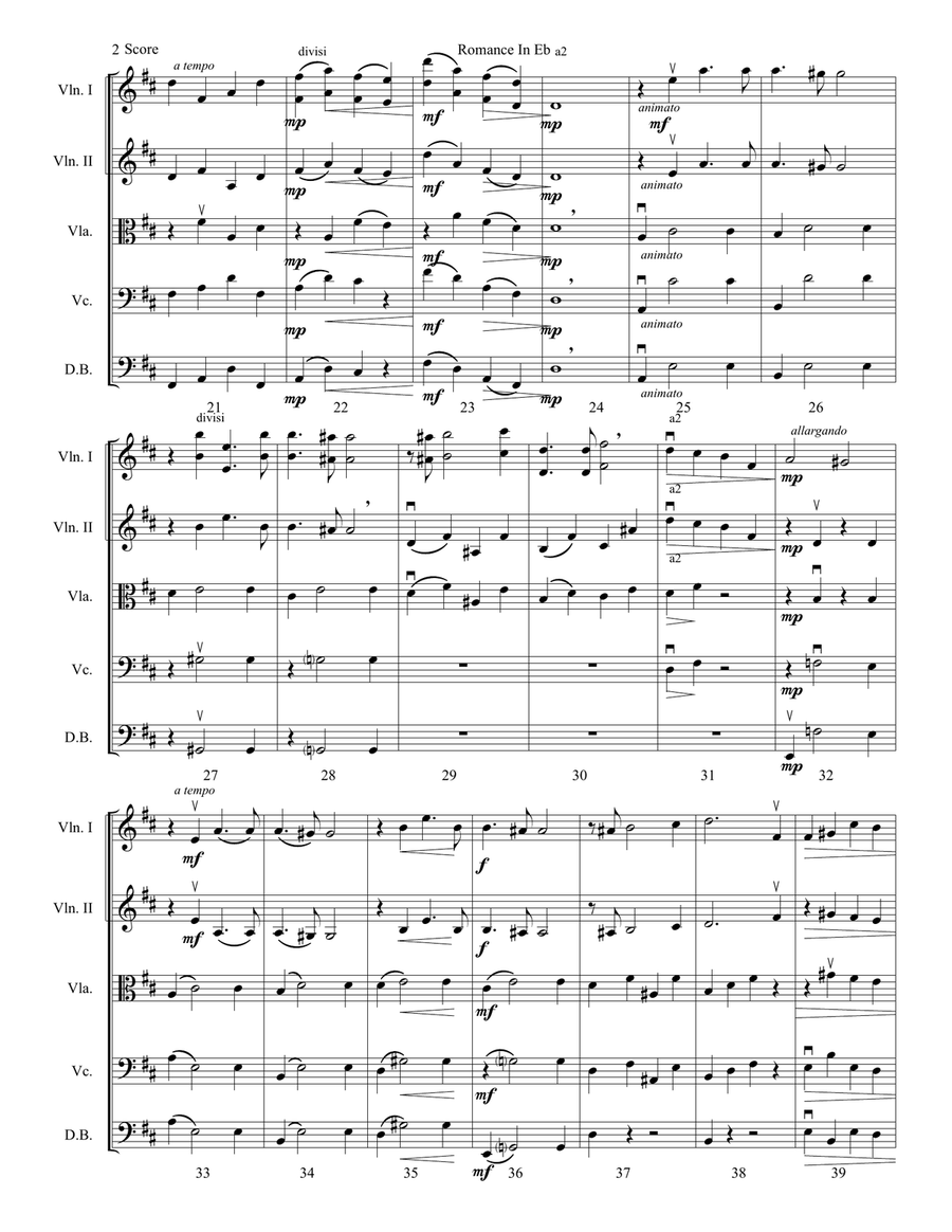 Romance in Eb For Strings Arr. In D Major String Orchestra scores gallery preview page 3