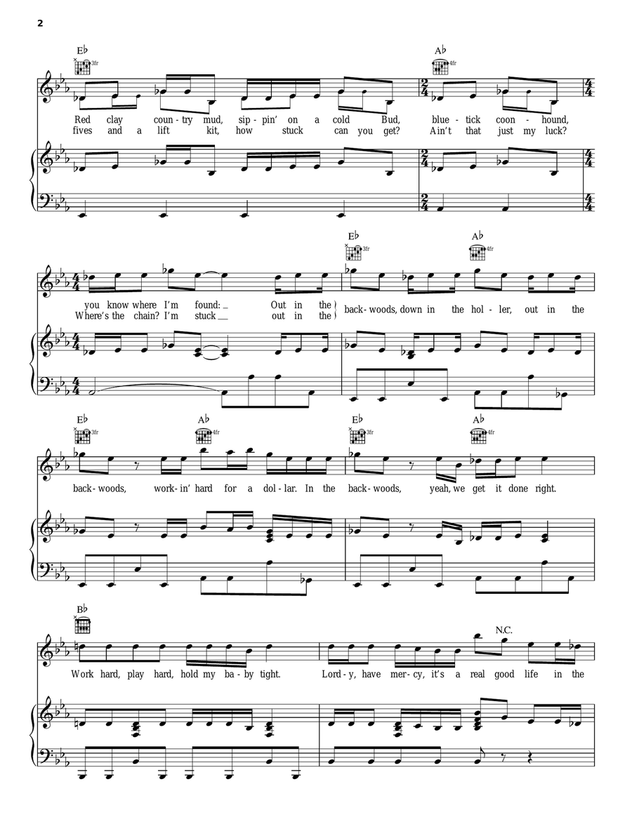 Backwoods Backwoods Piano, Vocal, Guitar scores gallery preview page 2