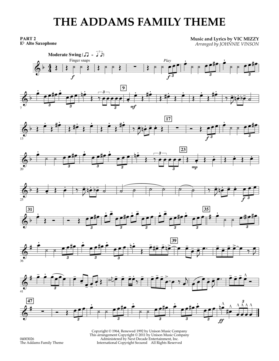 The Addams Family Theme - Pt.2 - Eb Alto Saxophone Concert Band scores gallery preview page 1