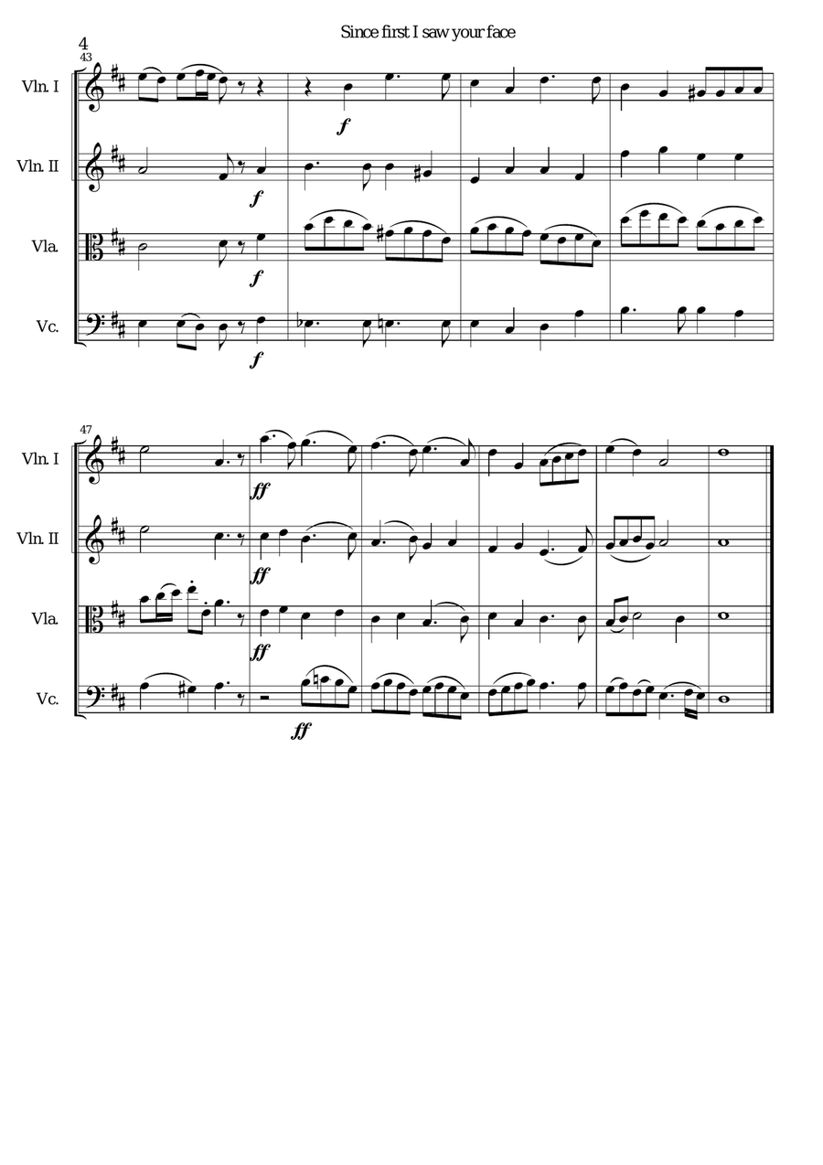 Since first I saw your face (with variations) for string quartet String Quartet scores gallery preview page 4