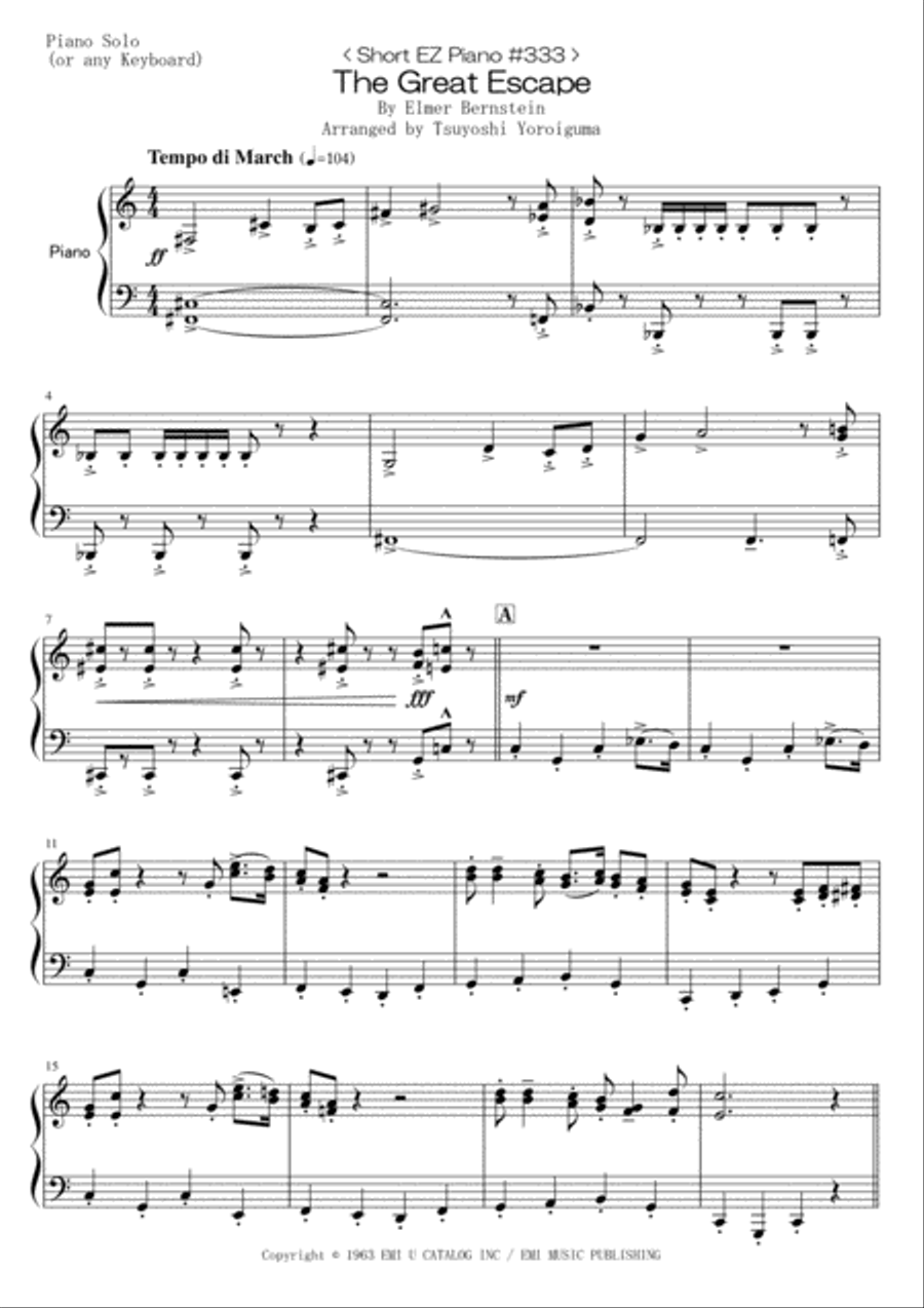 The Great Escape Waltz Easy Piano scores gallery preview page 1