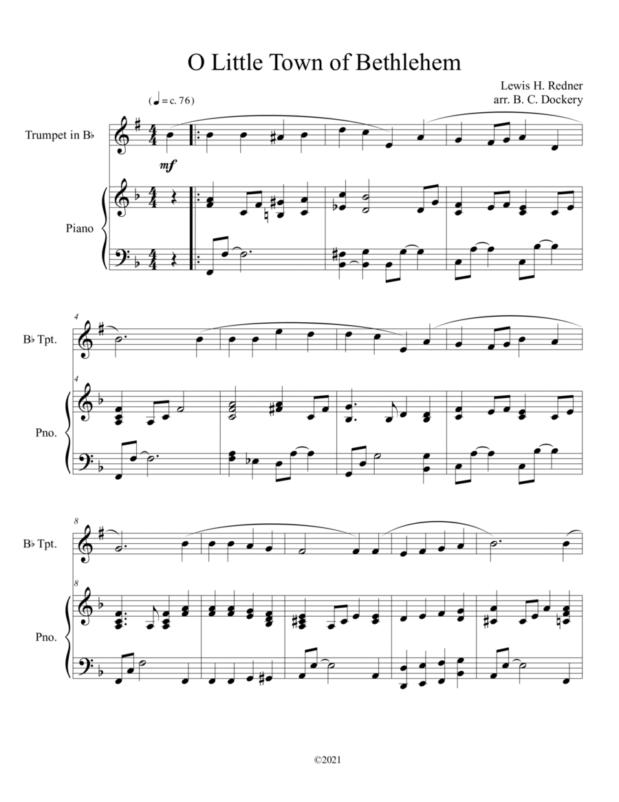 O Little Town of Bethlehem (Trumpet Solo) with piano accompaniment Trumpet Solo scores gallery preview page 1