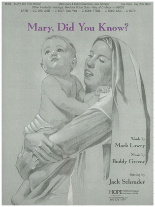 Mary, Did You Know? (Low Voice;Key of B-Flat Minor)