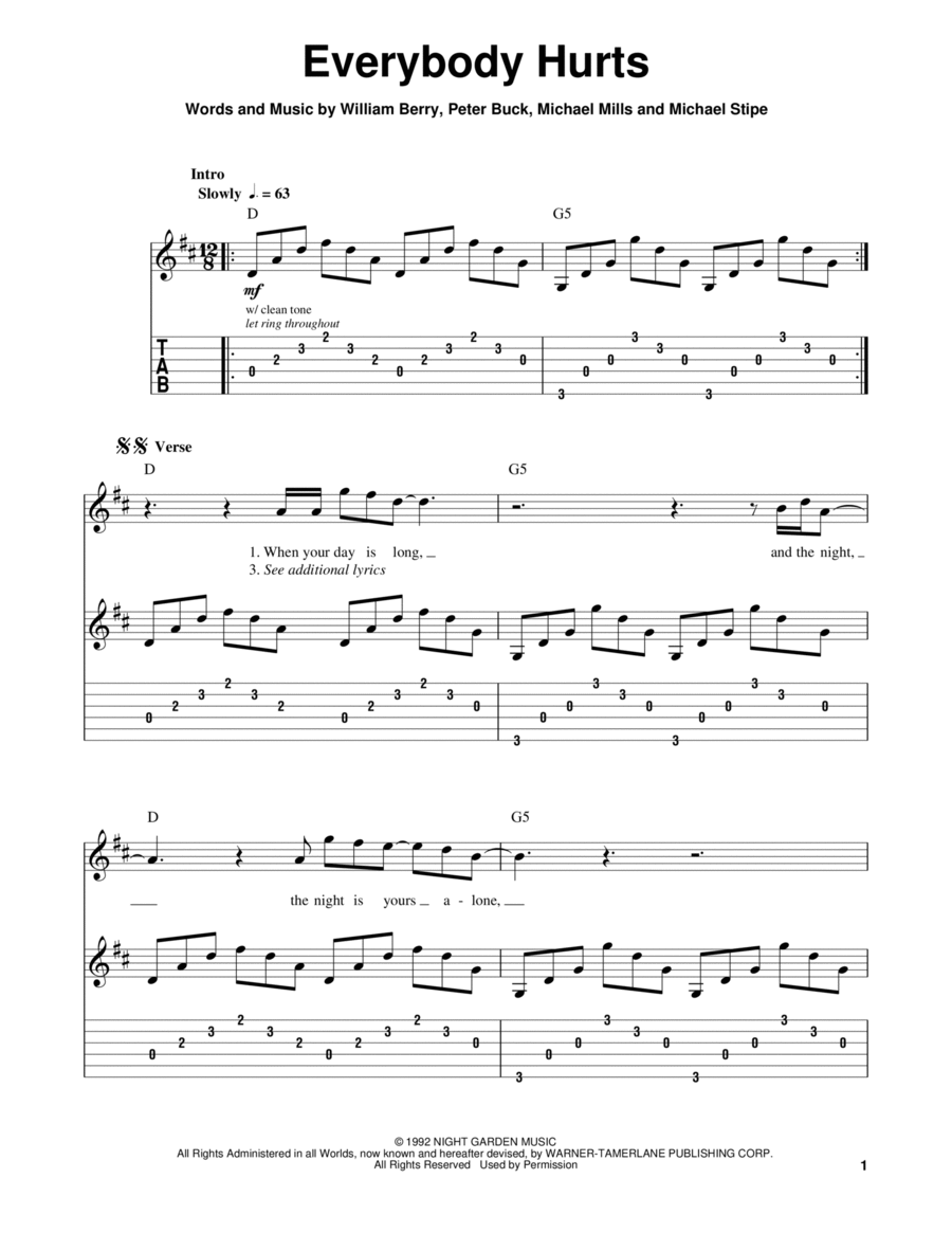 Everybody Hurts Everybody Hurts Acoustic Guitar scores gallery preview page 1