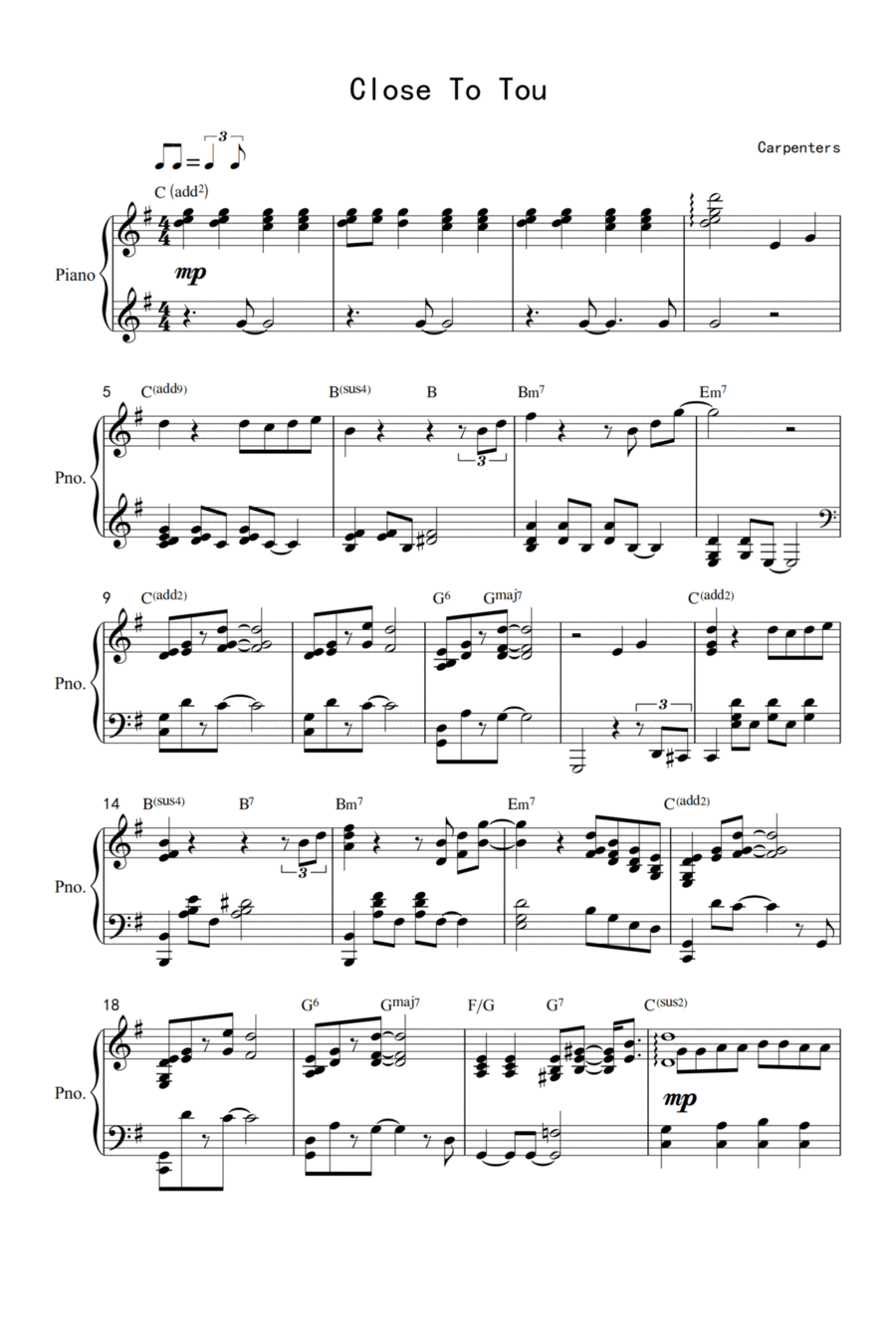 (they Long To Be) Close To You Piano Solo scores gallery preview page 1