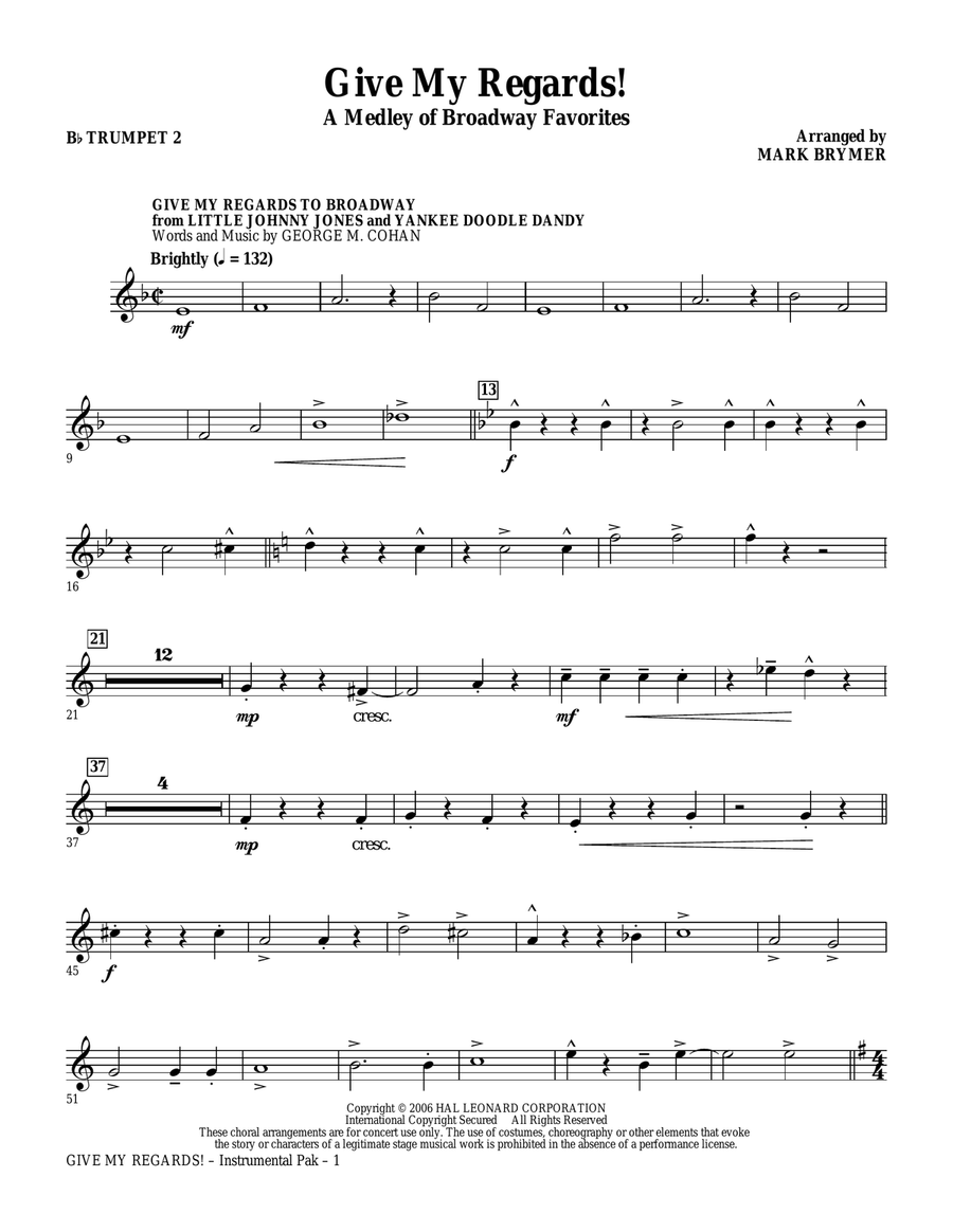 Give My Regards! A Medley Of Broadway Favorites - Bb Trumpet 2