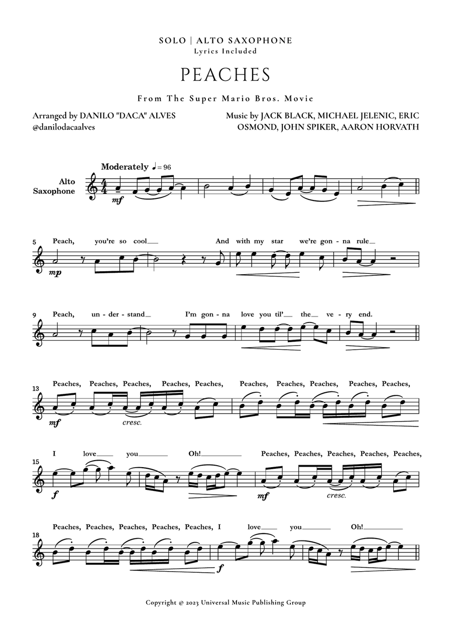 Peaches Alto Saxophone scores gallery preview page 1