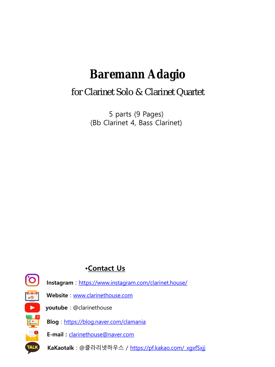 Baermann Adagio for Clarinet Ensemble (Clarinet Solo & Quartet) Clarinet Quartet scores gallery preview page 2