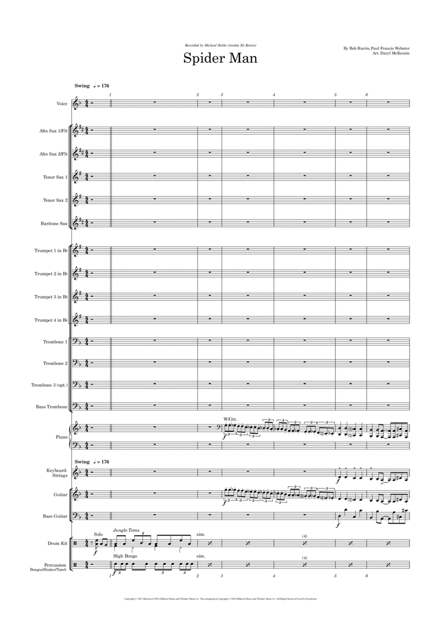 Theme From Spider Man Jazz Ensemble scores gallery preview page 1